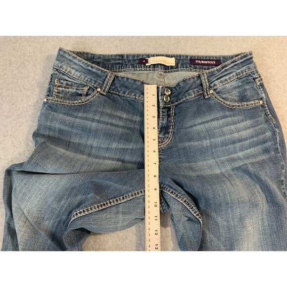 Vigoss Womens Size 8 Fit Bootcut jeans Raw Hem Blue Denim Flap Back Pockets Tan - Picture 6 of 8